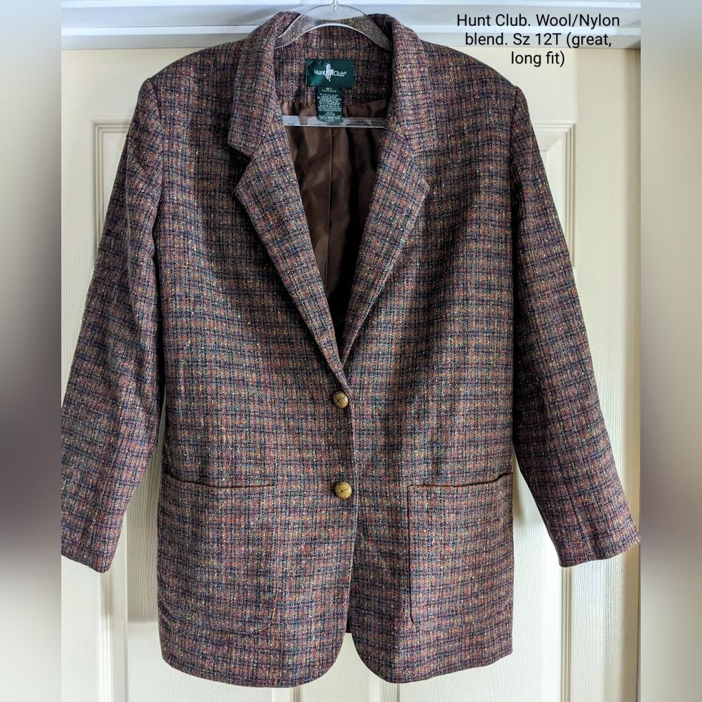 Hunt Club Women's Brown and Multicolor Vintage Tweed Wool Blend Jacket